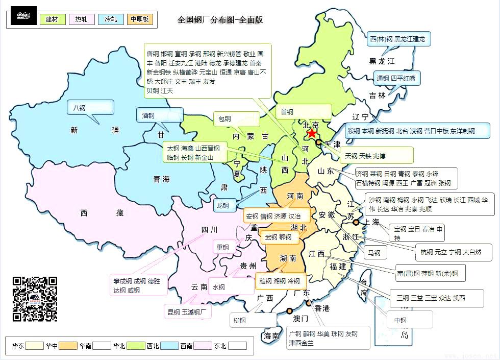 中國大陸全國鋼廠名錄分布圖及聯系方式(全）